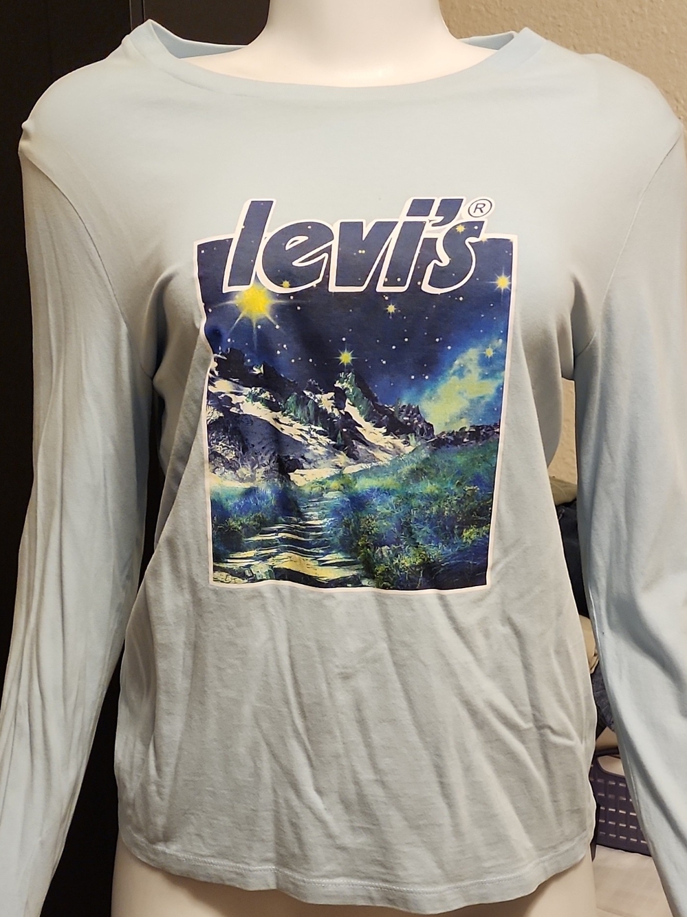 Levi's Light Blue Long Sleeve Tee with Nightscape Graphic